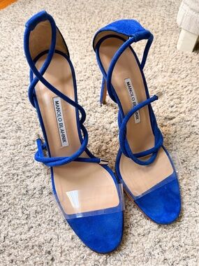 Manolo Blahnik Royal Blue Suede Strappy Stiletto Sandals